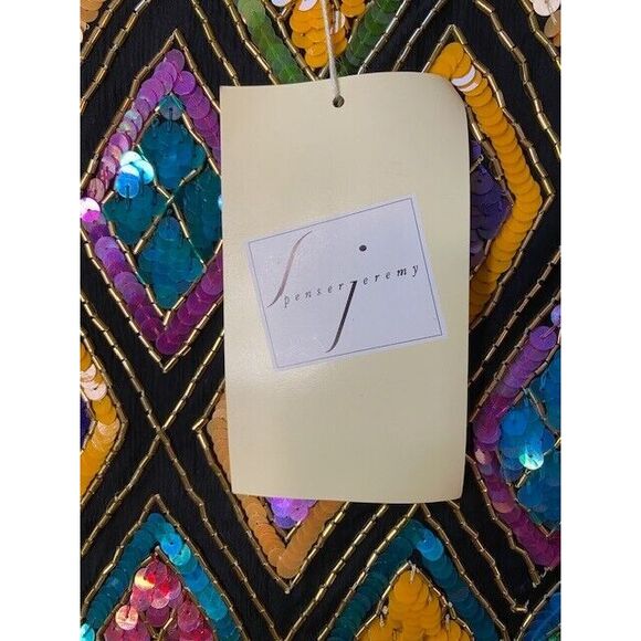 New Original VTG Medium Mary McFadden Multicolor Silk Chiffon Sequined Jacket - Picture 9 of 16